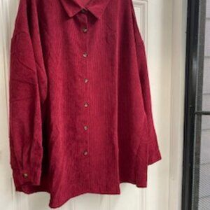 Shein Red Corduroy Shirt Jacket Long Sleeve Button Front Plus Size 4X